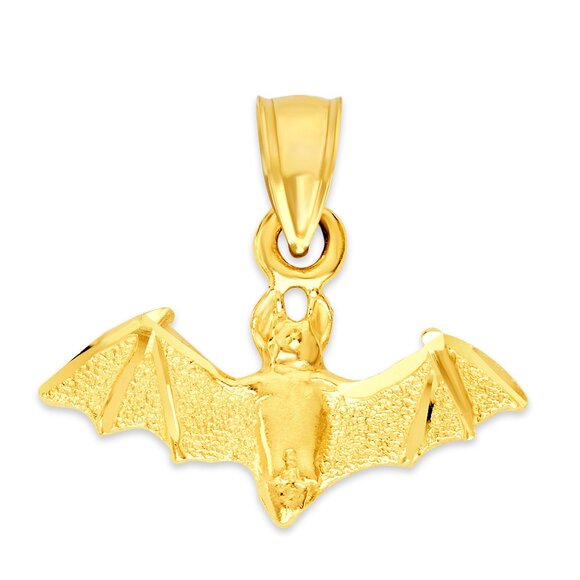 Solid 14k Gold Bat Pendant - Halloween Pendant Seasonal Jewelry - Picture 1 of 5